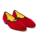 Red "Velvet Grecian Low Cut" slip-on shoe in velvet suede - handmade