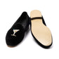Black Venetian Velvet Slipper "Martini Cocktail" with Leather Sole