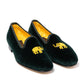 Green velvet slipper "Elephant" with leather sole - Handmade