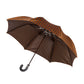 Light brown-gray striped telescopic umbrella "Regimental" with leather handle