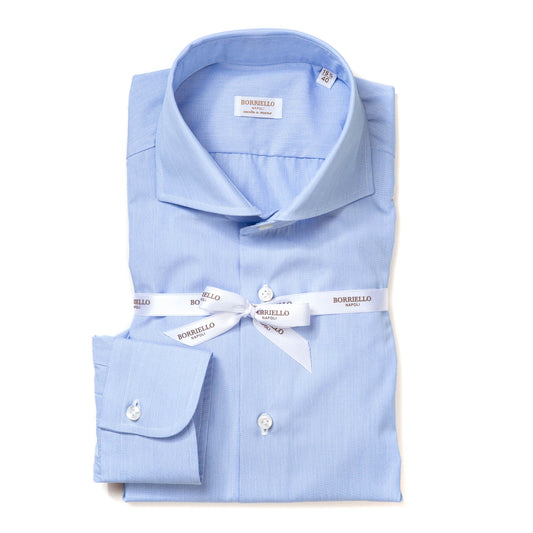 Hellblaues Hemd "Super Pop" mit Sportmanschette - Handarbeit