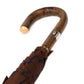 Dark brown striped stick umbrella with handle made of walnut wood